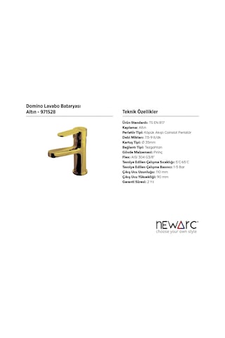Newarc 971528 Domino Altın Lavabo Bataryası