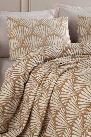 Baskılı Pike Takımı Çift Kişilik Yelpaze Kahve Kahve Kahverengi