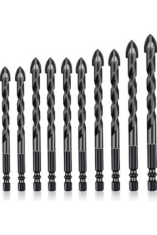 Suofeng Kalıcı Alyuminyum Allyüzeyli Siyah Matkap Ucu Seti 10 Adet : Cam, Tuğla, Çimento Duvar Ve Seramik İçin 4-12mm Çaplı Çok Amaçlı Delme Uçları