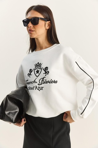 Shade Kadın Bisiklet Yaka Nakış İşlemeli Üç İplik Şardonlu Sweatshirt 60601049 - Ekru