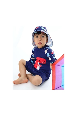My Kids Wear Şapkalı Fermuarlı Uzun Kollu Mayo Koyu Lacivert