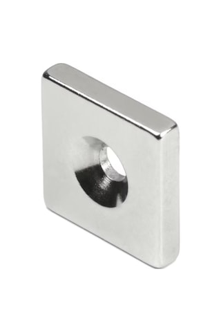 5 Adet, Köşeli, Neodyum Mıknatıs, 20x20x5 Mm, D:10/5 Mm, Havşa Delikli, Güçlü Magnet, N35 Kalite