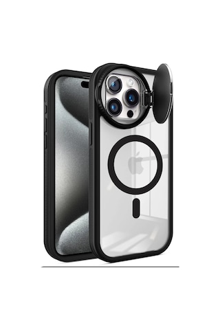 Apple Apple iPhone Uyumlu 15 Pro Kılıf Teleskop Lens Magsafe Silikon Kapak - Siyah standart