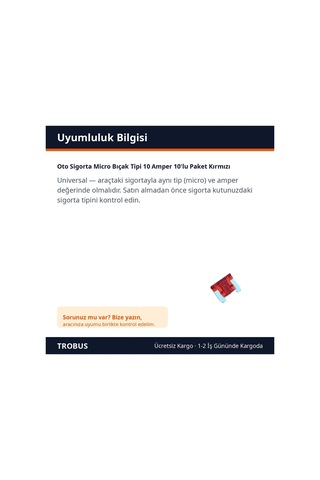 Trobus Oto Sigorta Micro Bıçak Tipi 10 Amper 10'lu Paket Kırmızı Diğer