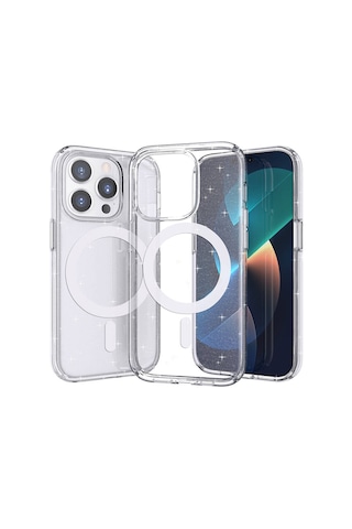 Nourthkiingdom Apple Uyumlu iPhone 14 Pro Kılıf Magsafe Şarj Özellikli Parlayan Simli Saydam Renkli Nrtk Allstar Kapak - Mor Mor