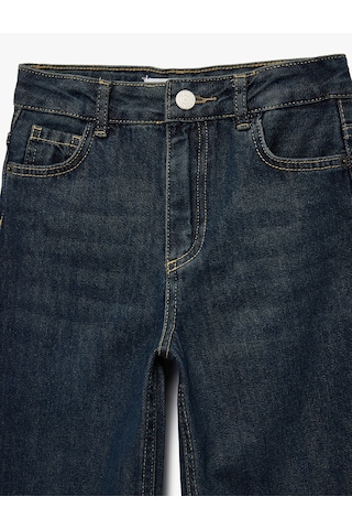 Koton Beli Ayarlanabilir Lastikli Pamuklu Cepli Denim Pantolon Dark Indıgo 7wkb40010td Koyu İndigo