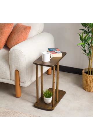Furnirem Masif Çam Ahşap Modern C Sehpa Koltuk Yanı Yan Sehpa 55x49x19 Cm Koyu Ceviz