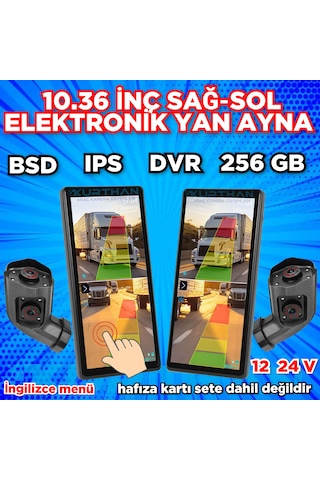 Sağ-sol 10.36 İnç 2 Ch Elektronik Yan Ayna Kamera Bsd-dvr-ıps 12 24 Volt