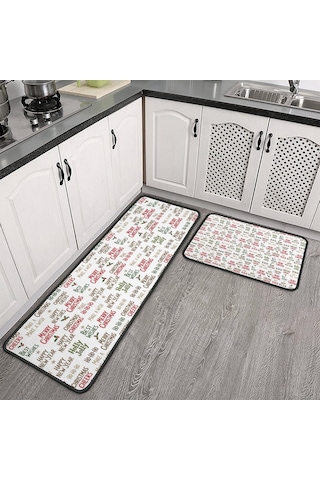 Noel Desenli 2'li Mutfak Matı, Anti-yorgunluk, Yastıklı Ve Kaymaz, Mutfak Ve Ofis İçin Noel Bayram Metni