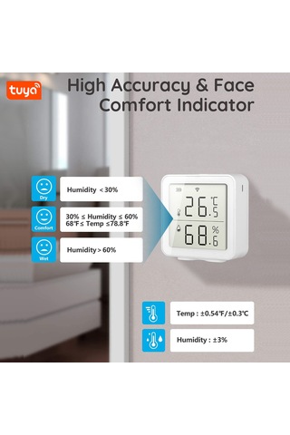 Youmex Beyaz Wifi Akıllı Sıcaklık Nem Sensörü, Uzak İzleme, Uyarı Fonksiyonu, Siri/alexa Uyumlu, Ultra Düşük Enerji Tüketimi Pil Dahil Değil