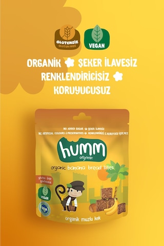 Humm Organic Organik Glutensiz Vegan Muzlu Kek Atıştırmalık 3 x 30 G