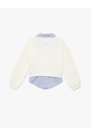Koton Pamuklu Uzun Kollu Gömlek Detaylı Sweatshirt Ekru 6skg10007ak Ekru