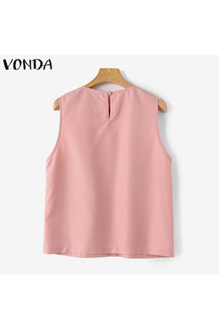 Vonda Kadın Yaz Yuvarlak Yaka Kolsuz Düğmeli Düz Renk Günlük Tank Haki