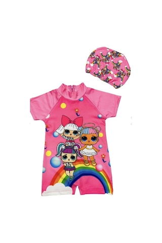 Lolliboomkids Sevimli Lol Bebek Gökkuşağı Hassas Ten Kısa Kollu Hipster Mayo Takımı Bone Dahil 2'li Set
