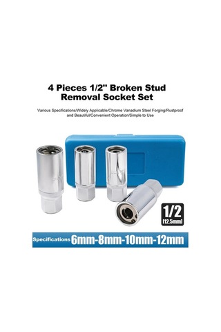 Pazly 4 Parça Saplama Çıkarma Seti - 6/8/10/12mm Kırık Saplama Sökücü Dayanıklı Çelik Takım