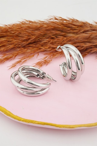 Kadın Kararmaz Boru Halka Küpe Gümüş-M Gümüş