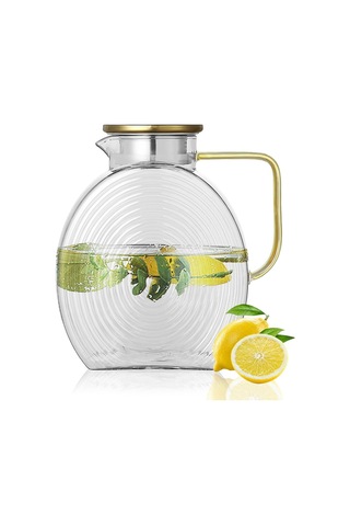 Borosilikat Cam Şeffaf Salyangoz Desenli Sürahi 2500 Ml Buzdolabı Kapağına Uygun
