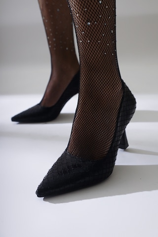 Limoya Celestine Siyah Balık Pulu Dokulu Sivri Burunlu Stiletto 001