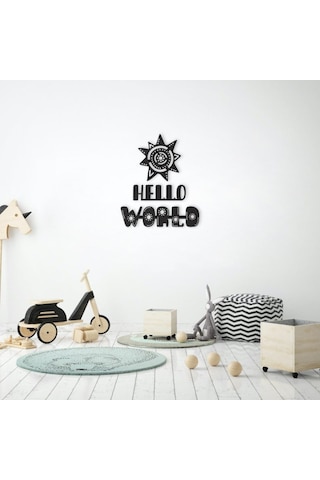 Hdrlazerdizayn Ahşap Güneş Ve 'Hello World' Duvar Yazısı Seti