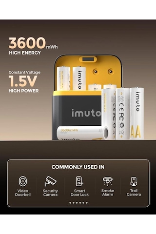 Imuto 3600 Mwh Aa Lityum Şarjlı Pil Seti 8 Li + 8 Yuvalı Şarj Ünitesi