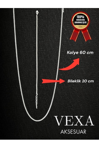 İthal Premium 3 Mm Kararmaz Örme Çelik Kolye Ve Bileklik Set - Kutulu Ve Hediyeli Ürün Gümüş