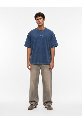 Respire Erkek Nakış Detaylı Yıkamalı Oversize T-shirt Lacivert
