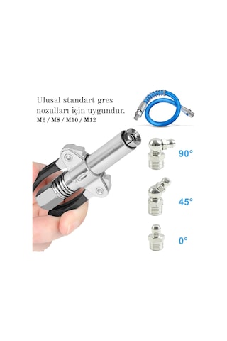 Adj Trade Yeni Nesil Mandallı Gres Pompa Ucu + Hortum 30 CM