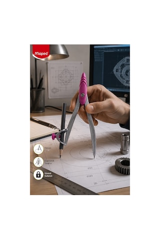 Pembe Metal Pergel Kurşun Kalemli 1 Adet Maped Study 119410 Pergel Matematik Geometri Mimari Proje Teknik Çizim
