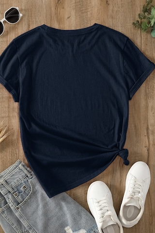 Unisex Fine Baskılı T-shirt Lacivert