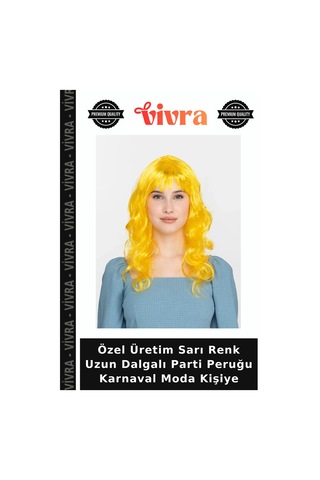 Özel Üretim Sarı Renk Uzun Dalgalı Parti Peruğu Karnaval Moda Kişiye