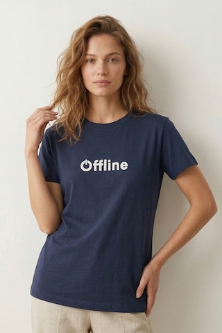 Elemge %100 Pamuk Süprem Pijama Üstü T-shirt Compact Penye Kadın Regular Fit Lacivert Kısa Kol Offline Bask
