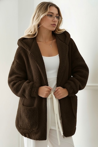Aclassics Peluş Kuzu Kıvırcık Torba Cepli Kolej Mont Siyah Ks2526 Kahverengi
