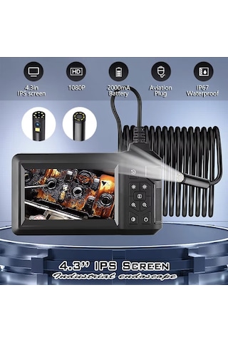 30 Metre Endoskop Ekranlı Yılan Kamera 8 Mm Çift Lens 1080p