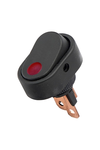 Oval Üniversal Elektrik Anahtarı 1-0 Kırmızı Ledli Rocker 3 Fişli
