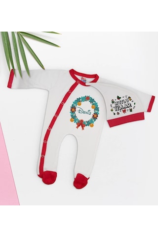 Bk Kids Bk Gift Kişiye Özel Yılbaşı Temalı Tulum Zıbın Ve Kukuletalı Şapka Seti-8 Çok Renkli