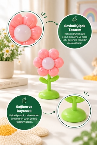 Pembe Çiçek Tasarımlı Masa Lambası Dekoratif Çocuk Odası Gece Lambası Masa Üstü Sevimli Aydınlatma Renkli