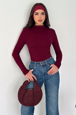 Noa & Noa Kadın Dikiş Detaylı Fit Bluz White Line Kırmızı