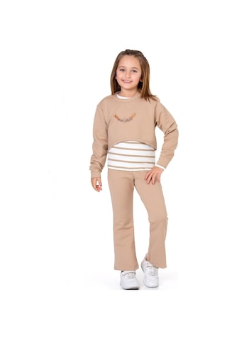 Kız Çocuk 3'lü Takım Pantolon+bluz+t-shirt 12125 Vizon