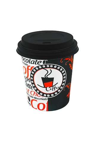 8 Oz Plastik Kapaklı Karton Kahve Bardak 250 ML 100 Adet Siyah