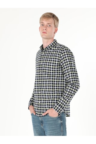 Colin's Slim Fit Kareli Lacivert Erkek Uzun Kol Gömlek CL1059612_Q1.V1_NAV Lacivert