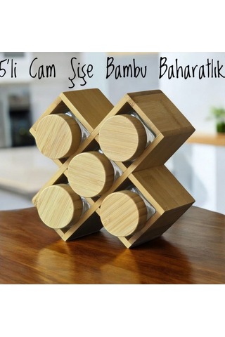 Piev Bambu Kapaklı Standlı 5 Li Kavanoz X Baharatlık Sarı