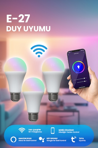 Alpsmart As8229 Cw 3 Lü Set Akıllı Wifi Led Lamba Tuya Destekli
