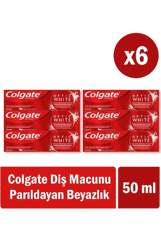 Colgate Optic White Parıldayan Beyazlık 50 Ml X 6 Adet + Zig Zag Charcoal 1+1 Orta Sert Diş Fırçası Beyazlık