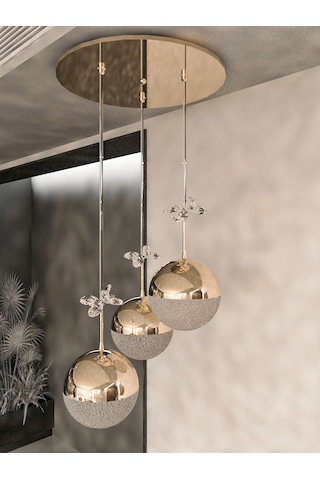 Solis Enerji Tasarruflu Modern Ve Lüks Gold 3'lü Led Avize