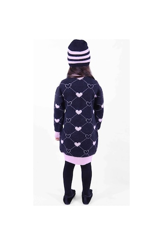 Xo Kids Kız Çocuk Şapkalı Çoraplı Kalıp Desenli Yuvarlak Yakalı Yünlü Elbise 3-7 Yaş 2316 Siyah
