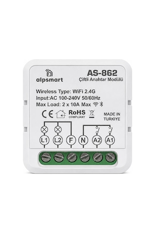 Alpsmart As-862 Akıllı Wi-fi Çiftli Duvar Anahtarı Modülü Tuya