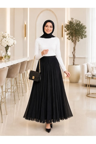 Esra Butik78 Siyah Kraş Etek Astarlı, Standart Beden, 100 Cm