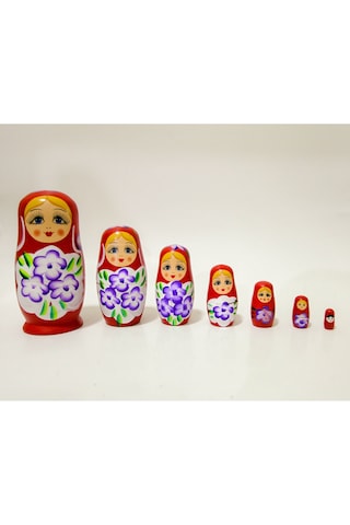 Mobgift Ahşap Tombul Iç Içe Matruşka Bebek 7li Set Kırmızı
