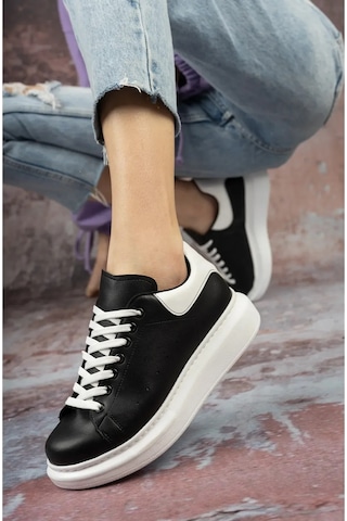 Erceka Günlük Sneaker Kadın Spor Ayakkabı Bağcıklı Beyaz-siyah-mavi-gümüş-gold-sarı Beyaz - Siyah