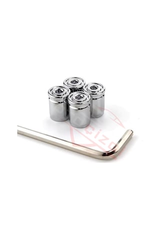 Renkli 4 Lü Sibop Kapak Seti Araba & Motosiklet Uyumlu, Alüminyum, Hava Kaçağını Önler - Gümüş Gri